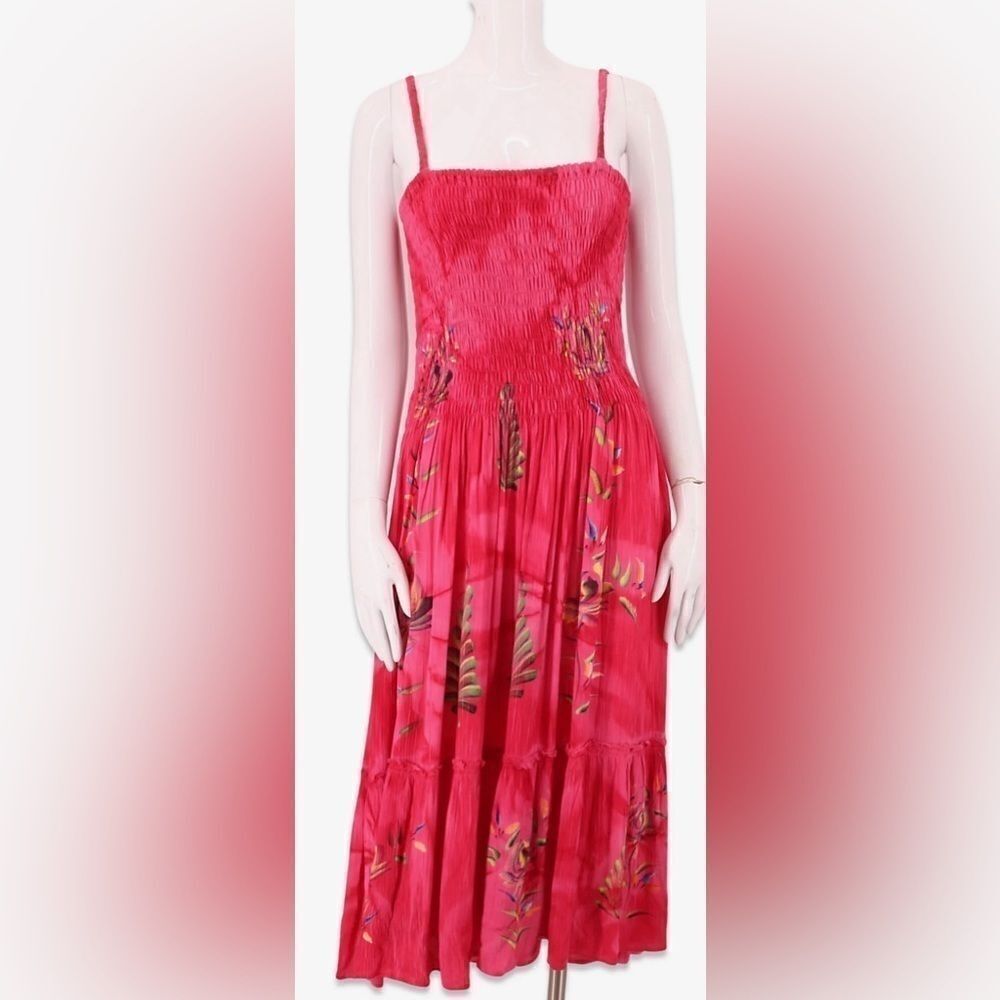 1990s Tropical Batik Smocked Dress Selected By Ritual Vintage
